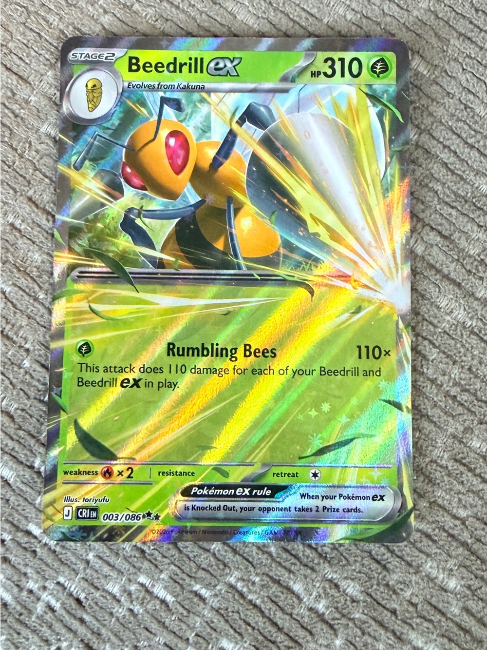 Pokemon Beedrill ex Holographic Yellow Green Card